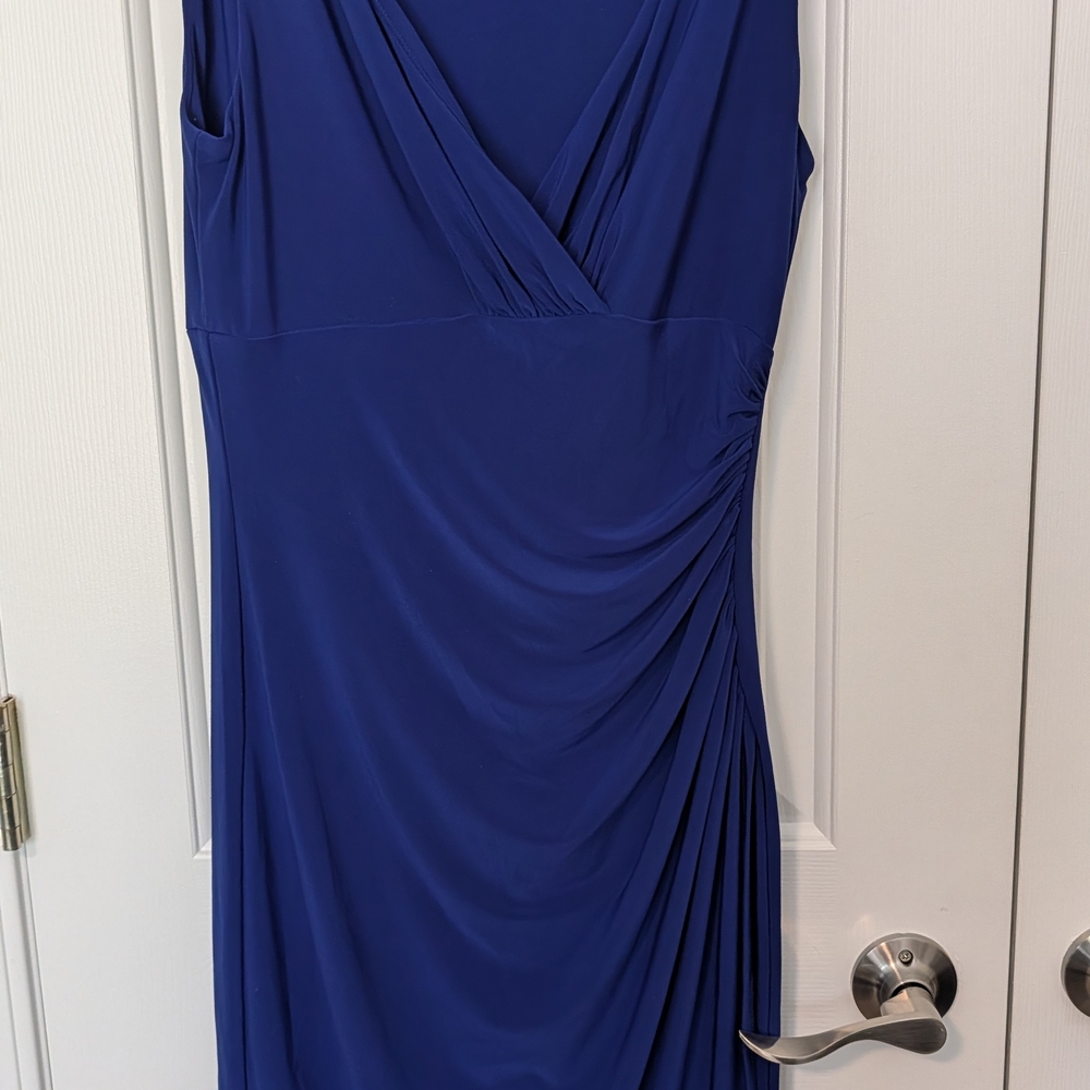 Ralph Lauren Deep Blue Sleeveless Midi Dress with Side Ruching